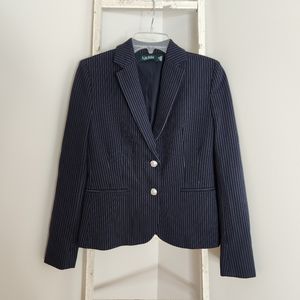 Lauren Ralph Lauren Blazer womens Medium Petite navy blue white pinstripe